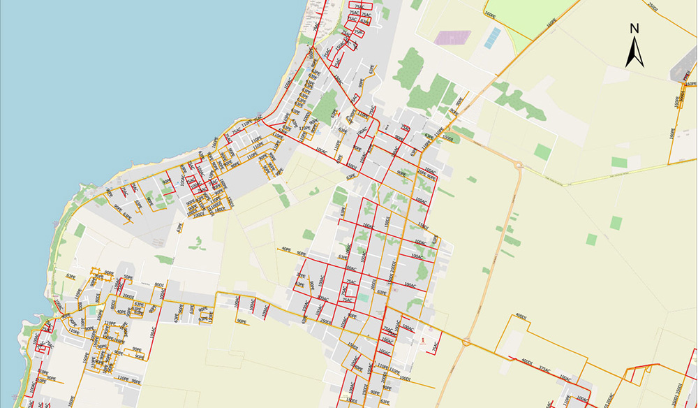 Map showing existing pipelines categorised by age.